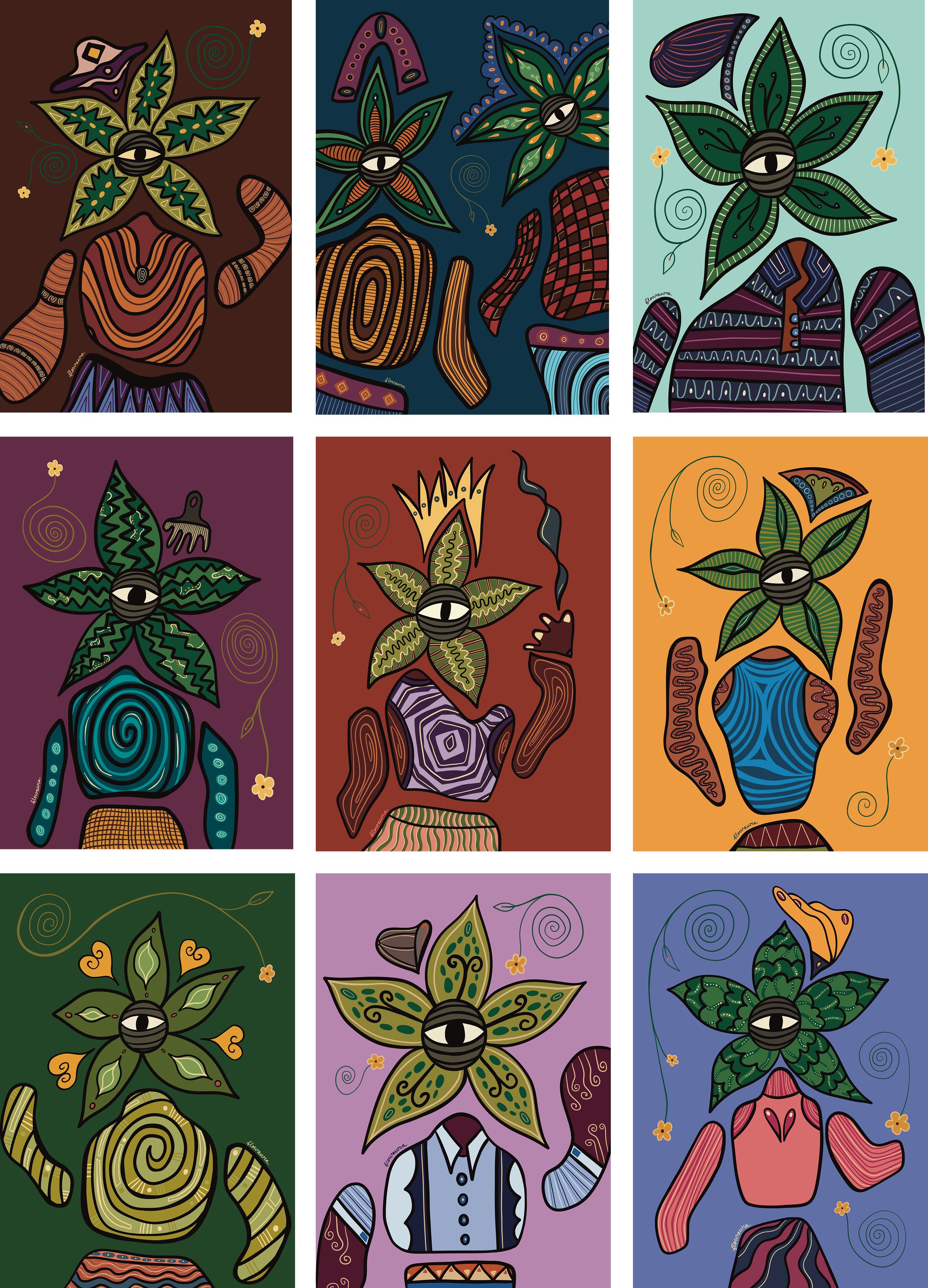 Botanical Characters Collection - Sustainable Art Print by Flowaura. Sustainable art print available in multiple sizes.