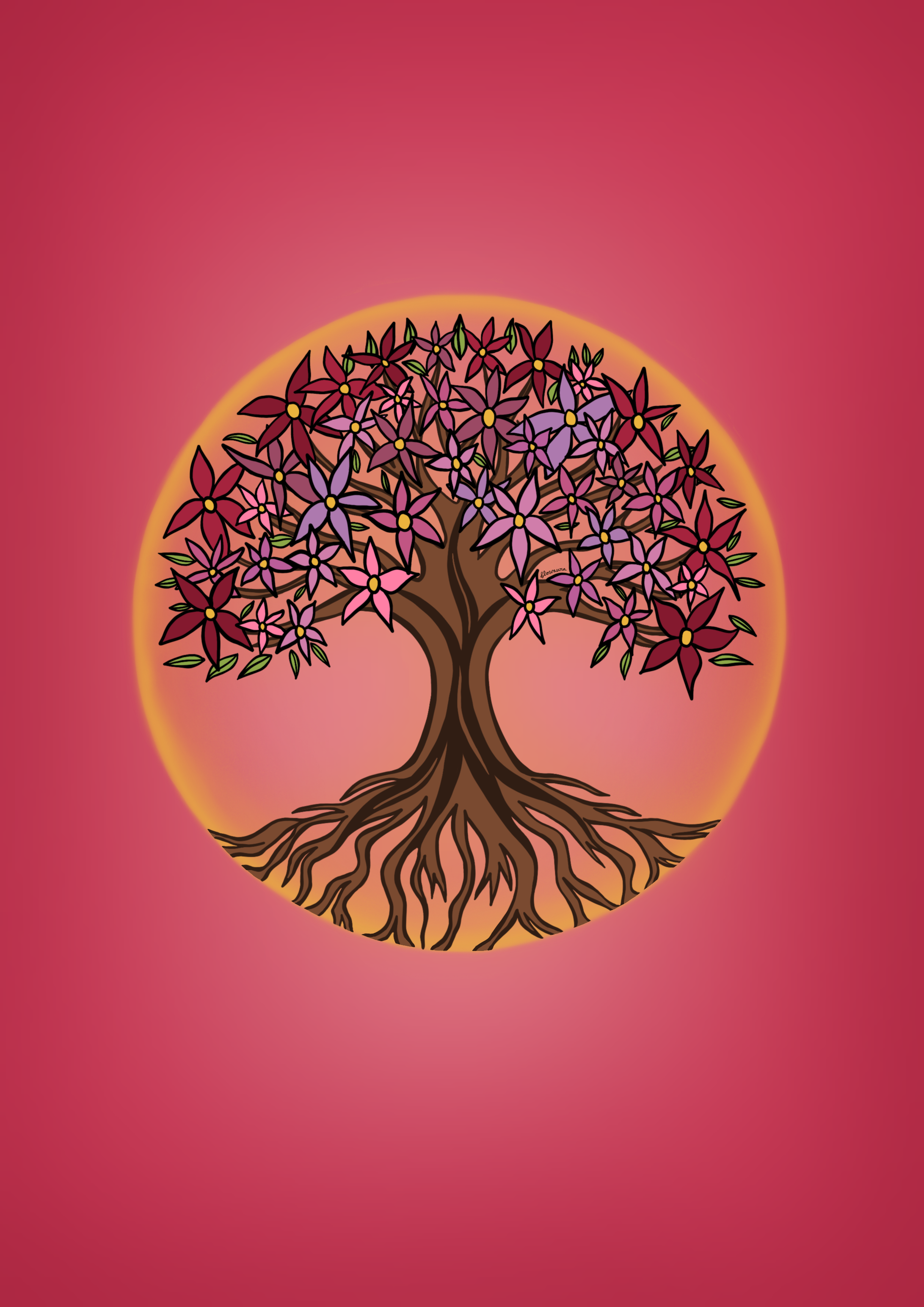 Tree of Flowaura - Sustainable Art Print by Flowaura in pink color. Sustainable art print available in multiple sizes.