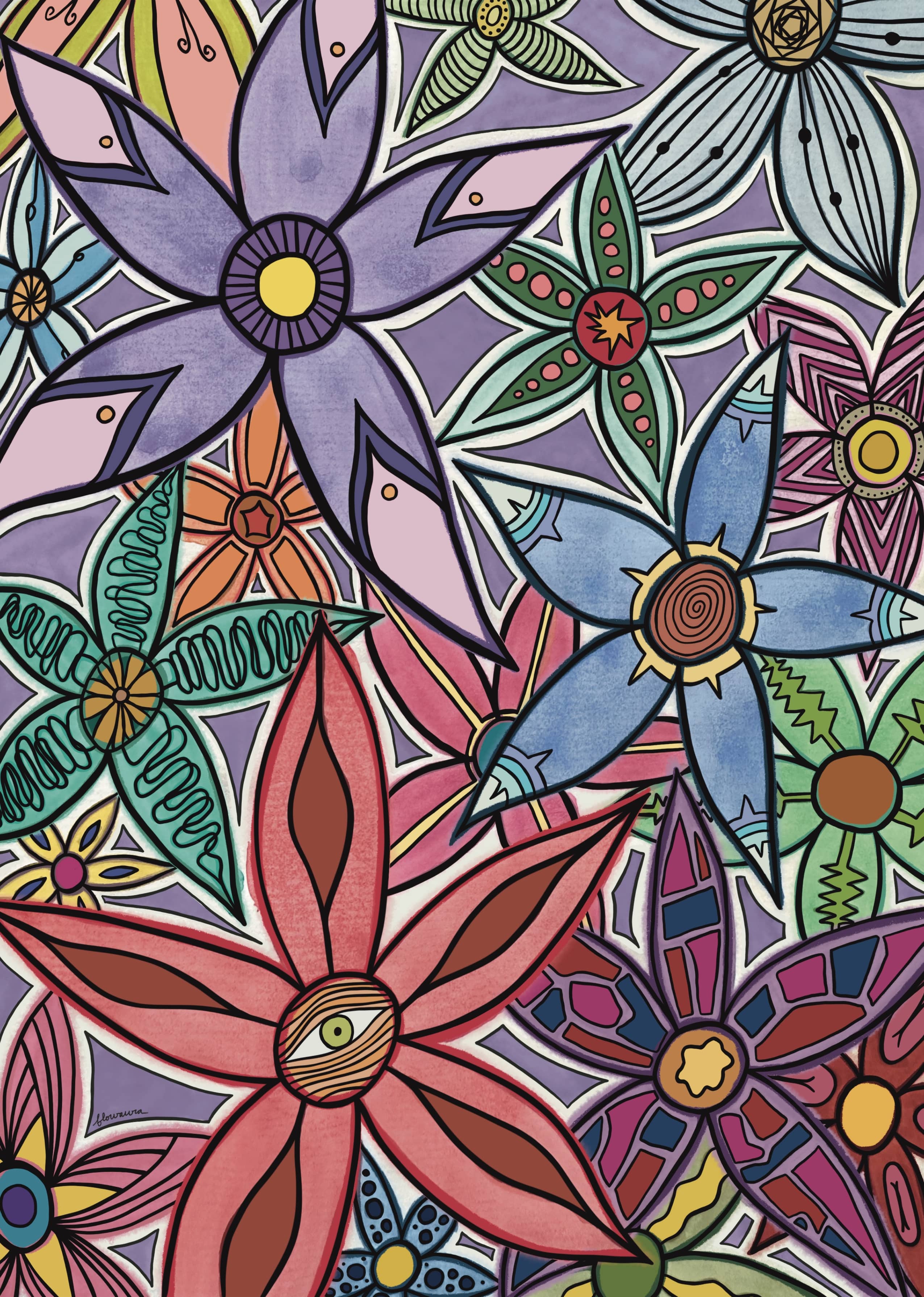 Jungla - Lámina Botánica by Flowaura in purple color. Sustainable art print available in multiple sizes.