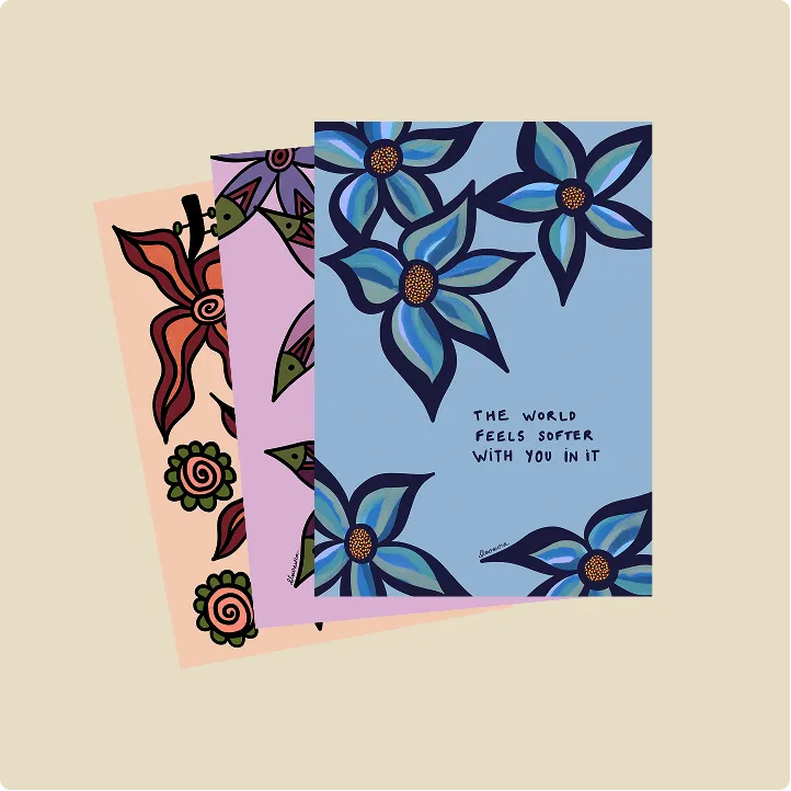 A6 • PACK OF 3 - sustainable art print by Flowaura. Select your favourite stack
