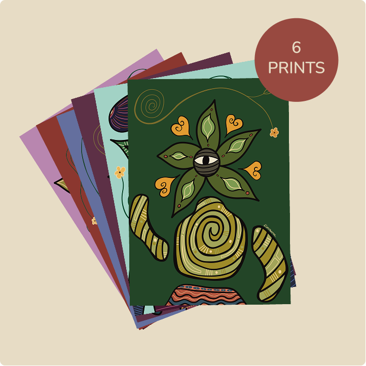 A5 • PACK OF 6 - sustainable art print by Flowaura. Select your favourite stack.