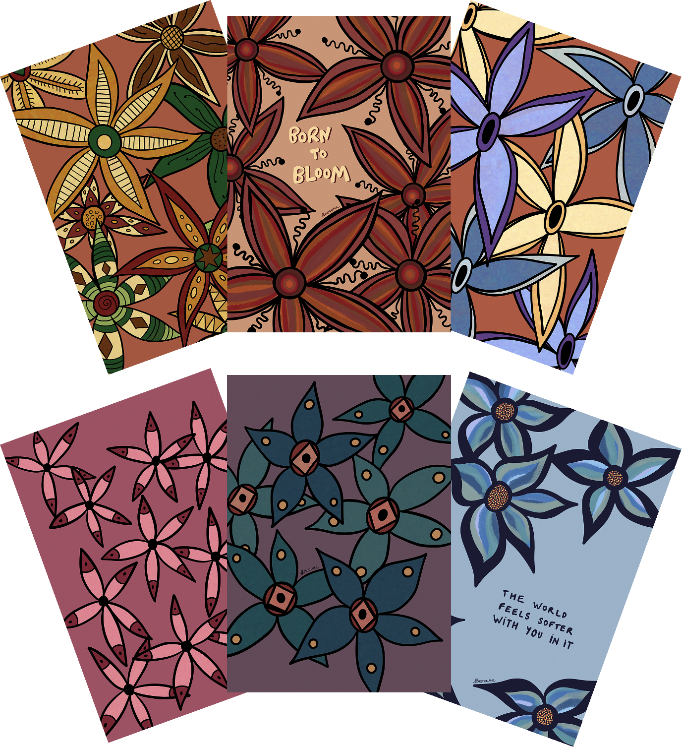 A5 • PACK OF 6 - Botanical Print by Flowaura in petal-tales-extended color. Sustainable art print available in multiple sizes.