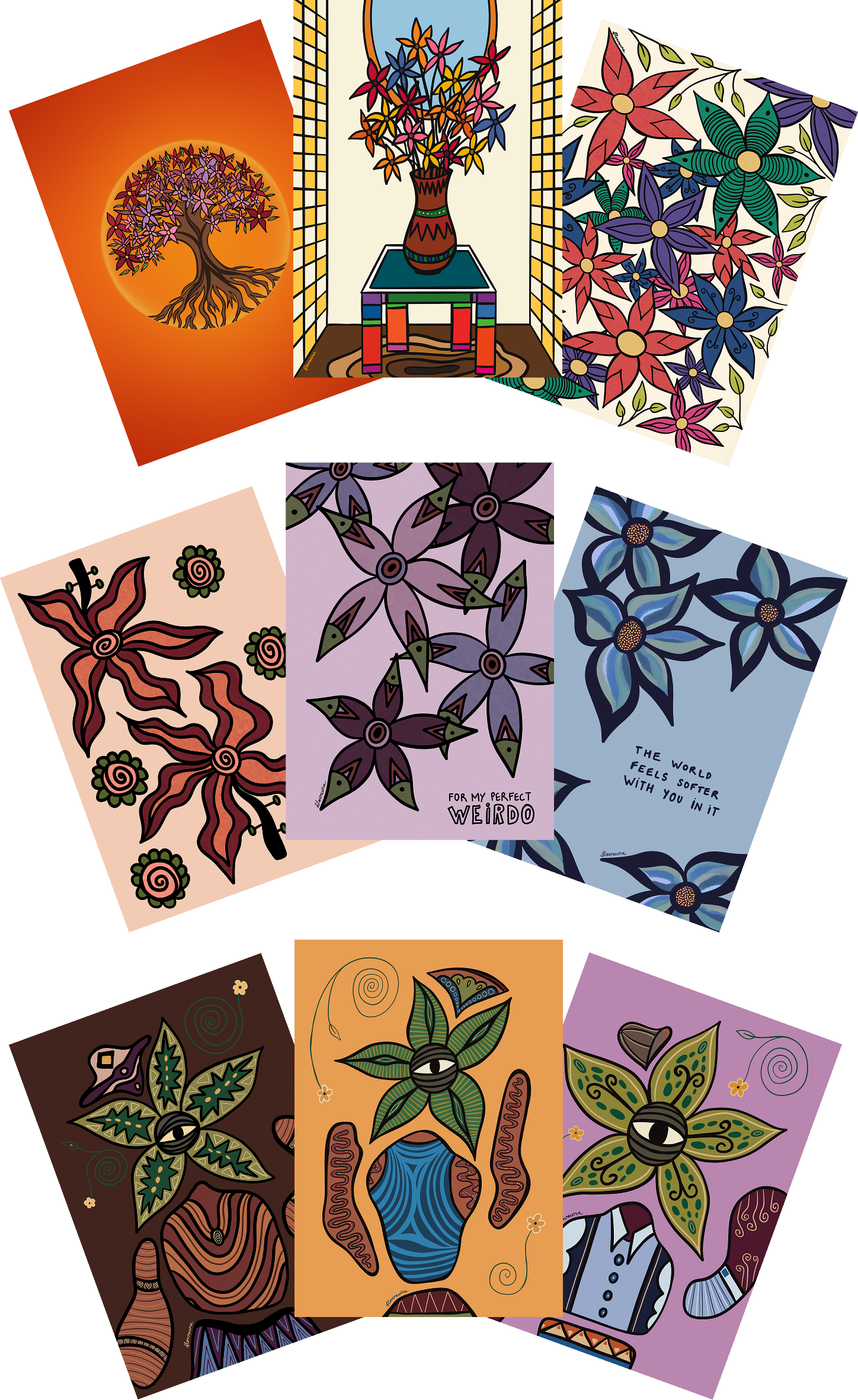 A6 • PACK OF 9 - Botanical Print by Flowaura in collectors-pack color. Sustainable art print available in multiple sizes.
