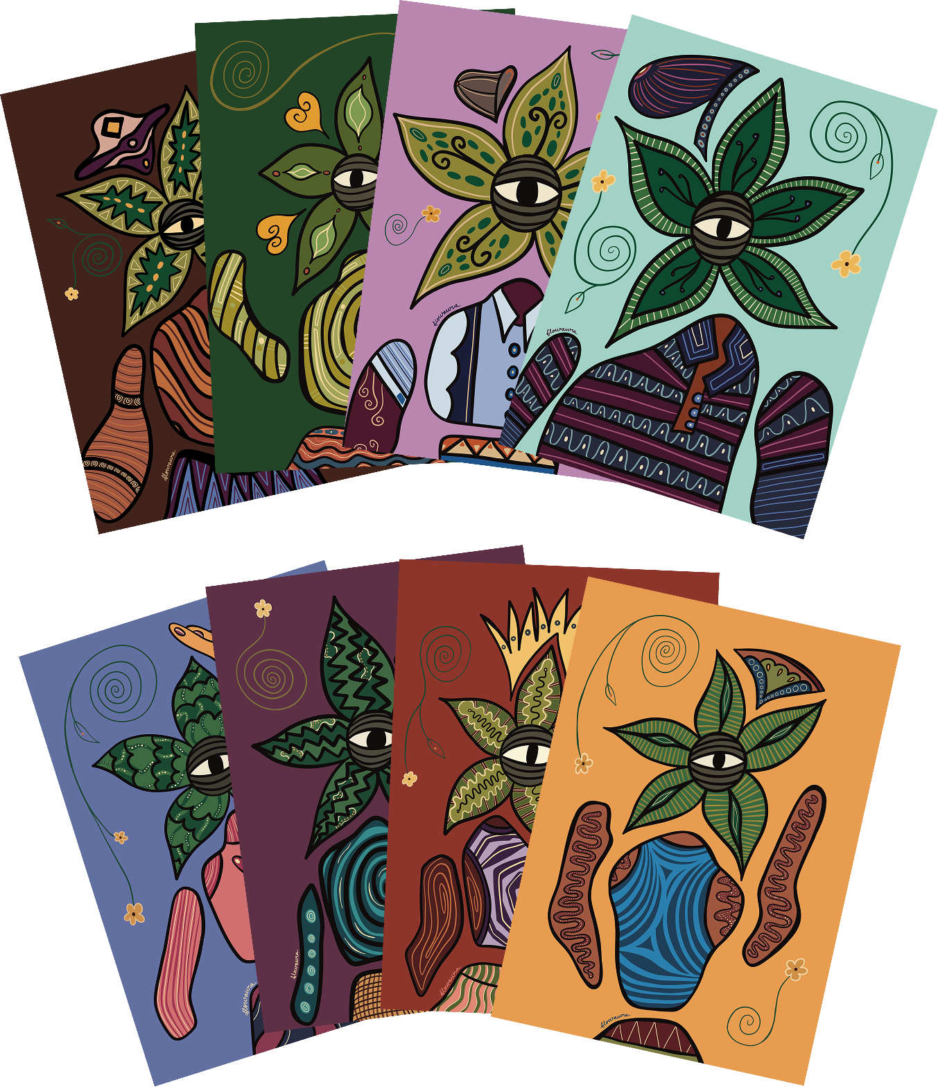 A5 • PACK OF 8 - Botanical Print by Flowaura in botanical-collectors-pack color. Sustainable art print available in multiple sizes.