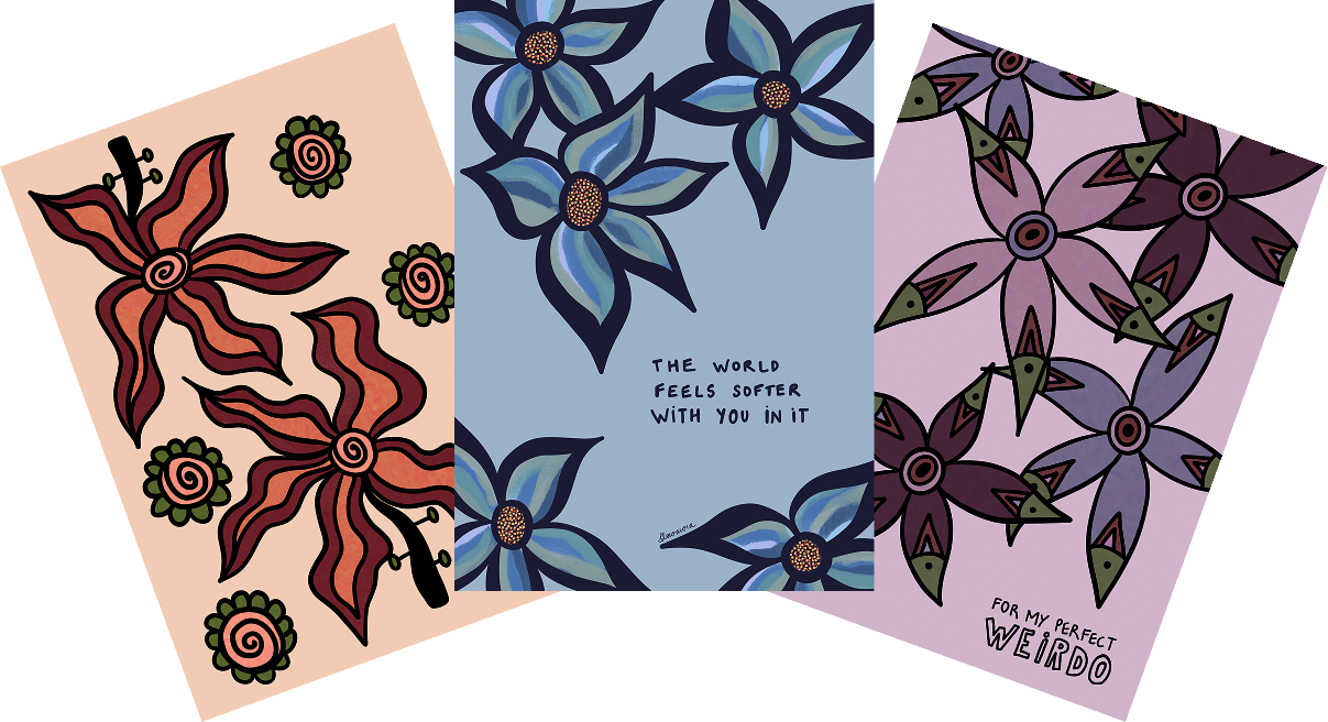 A6 • PACK OF 3 - Botanical Print by Flowaura in petal_tales color. Sustainable art print available in multiple sizes.