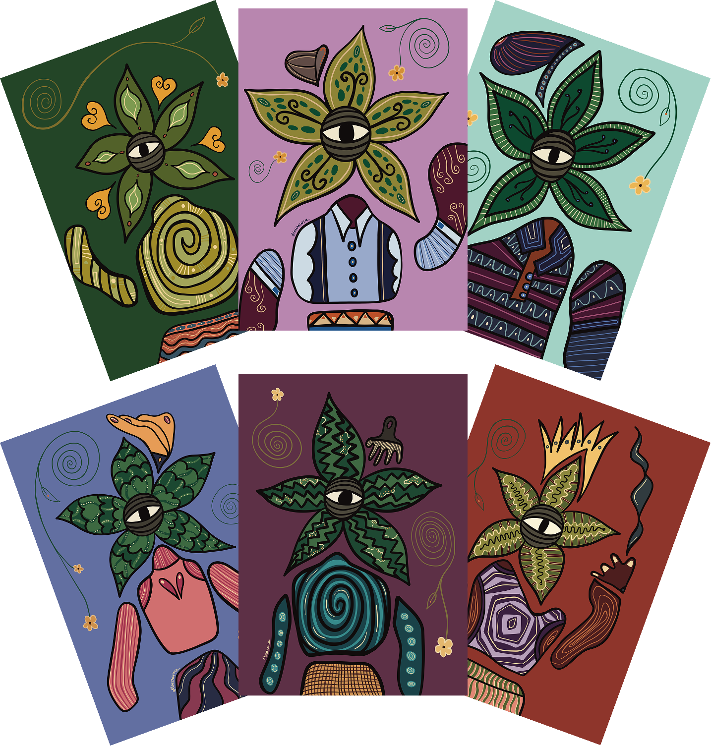 A5 • PACK DE 6 - Lámina Botánica by Flowaura in botanical-stories-extended color. Sustainable art print available in multiple sizes.