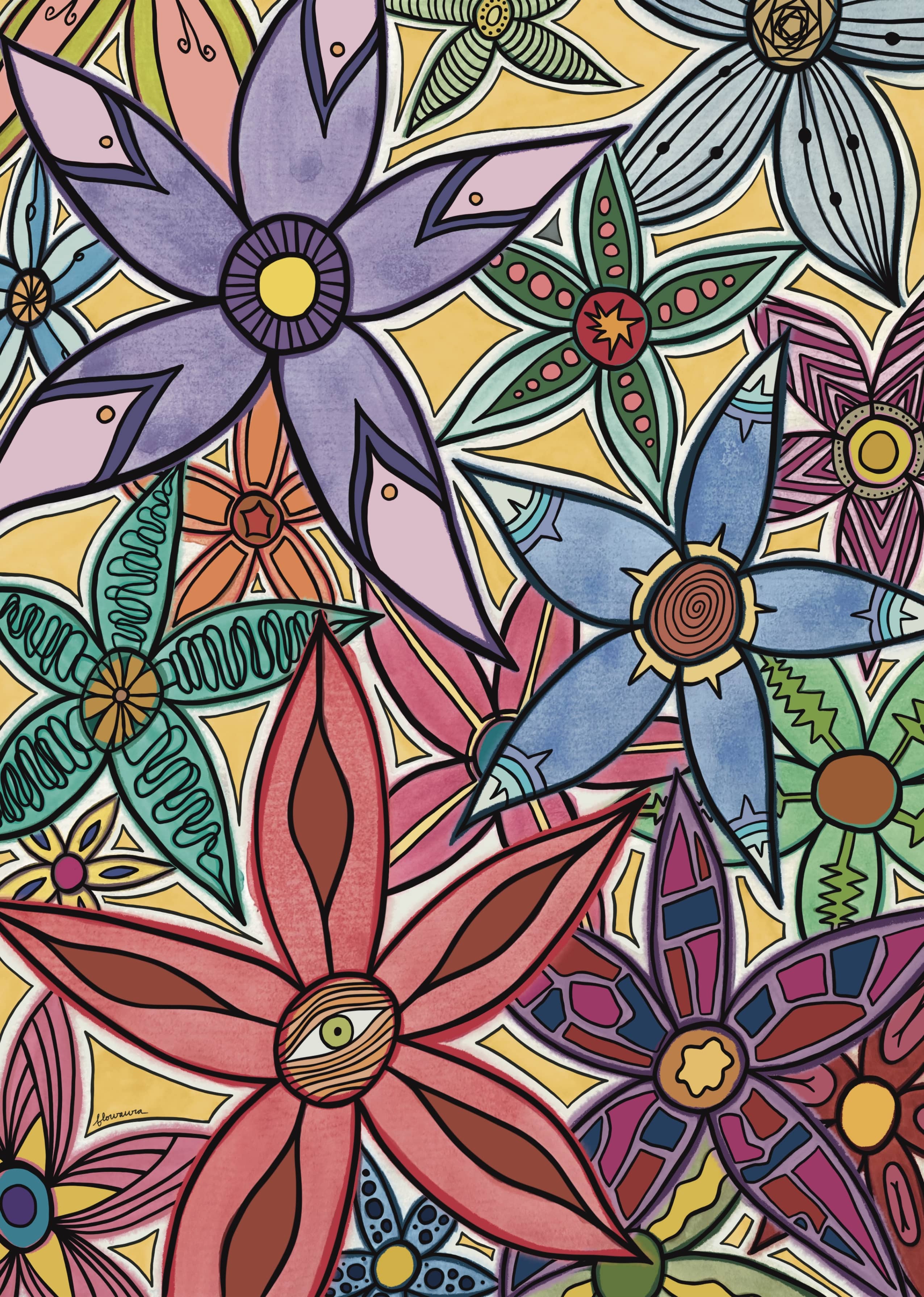 Jungle - Sustainable Art Print by Flowaura in yellow color. Sustainable art print available in multiple sizes.