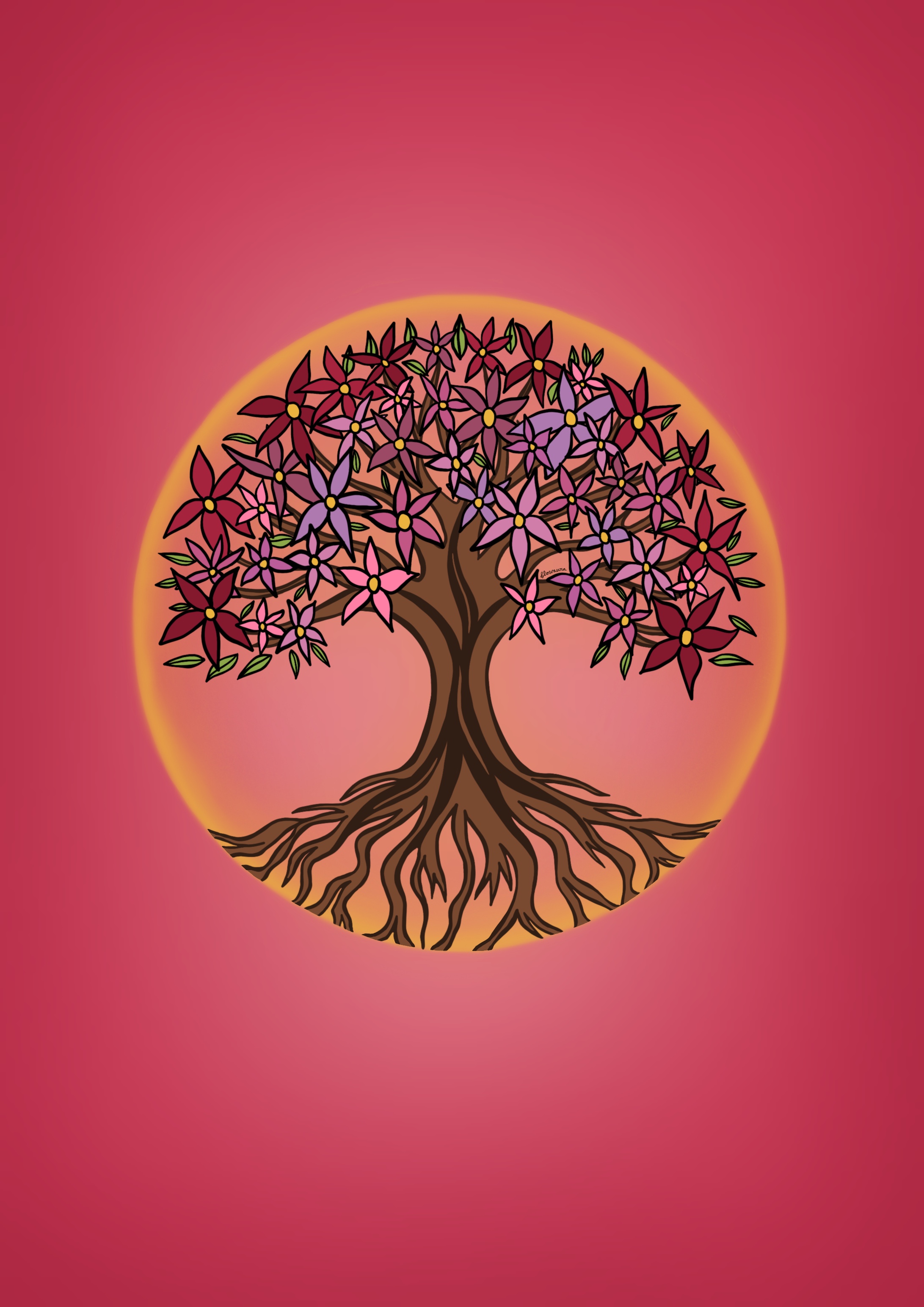 Tree of Flowaura - Sustainable Art Print by Flowaura in pink color. Sustainable art print available in multiple sizes.